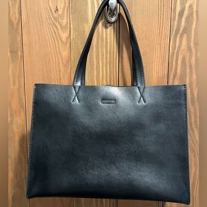 Black split hide leather bag